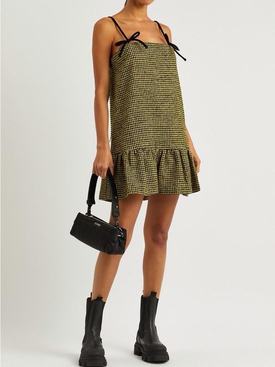 Ganni Dresses & Skirts - Ganni Houndstooth Mini Dress with Black Bow Straps